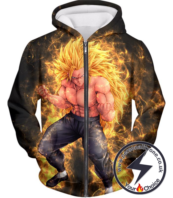 Dragon Ball Super Incredible Warrior Goku Super Saiyan 3 Cool Promo Black Zip Up Hoodie